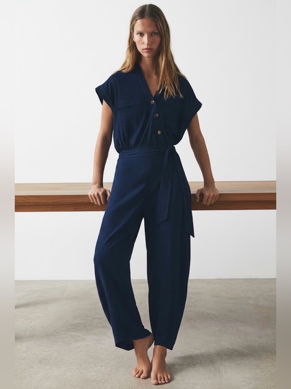 NWT Zara Woman Bloggers Fav LONG BELTED JUMPSUIT Size M Medium